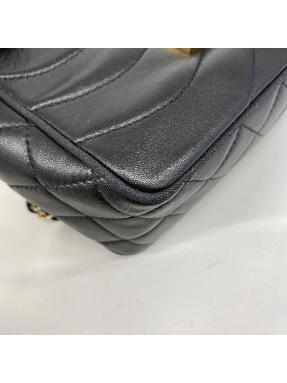 Chanel Shoulder Bag Wave Stitch Lambskin Black Gold